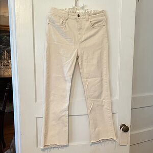 Zara Cream Frayed Hem cropped Jeans